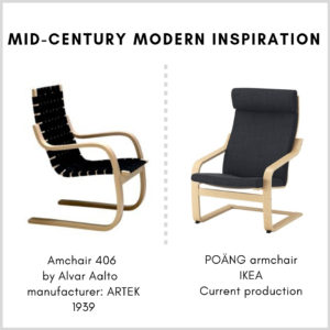 Mid-century modern inspiration in the living room: IKEA’s Poäng armchair and Armchair 406 by Alvar Aalto
