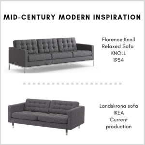 Mid-century modern inspiration for the living room: IKEA Landskrona Sofa and Relaxed Sofa by Florence Knoll